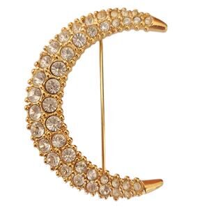 SWAROVSKI crystal vintage bling crescent moon gold tone lapel pin classic brooch